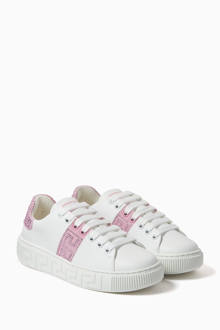

Crystal-embellished La Greca Sneakers in Leather, White
