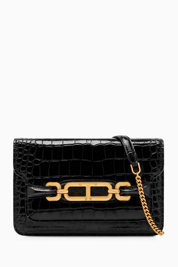 

Whitney Shoulder Bag in Croc-embossed Leather, Black