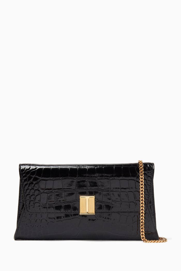 

Nobile Clutch Bag in Printed-Croc Patent Leather, Black