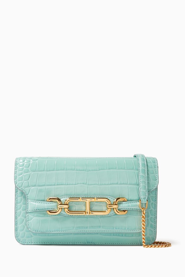 Small Whitney Shoulder Bag in Printed-Croc Leather, Blue