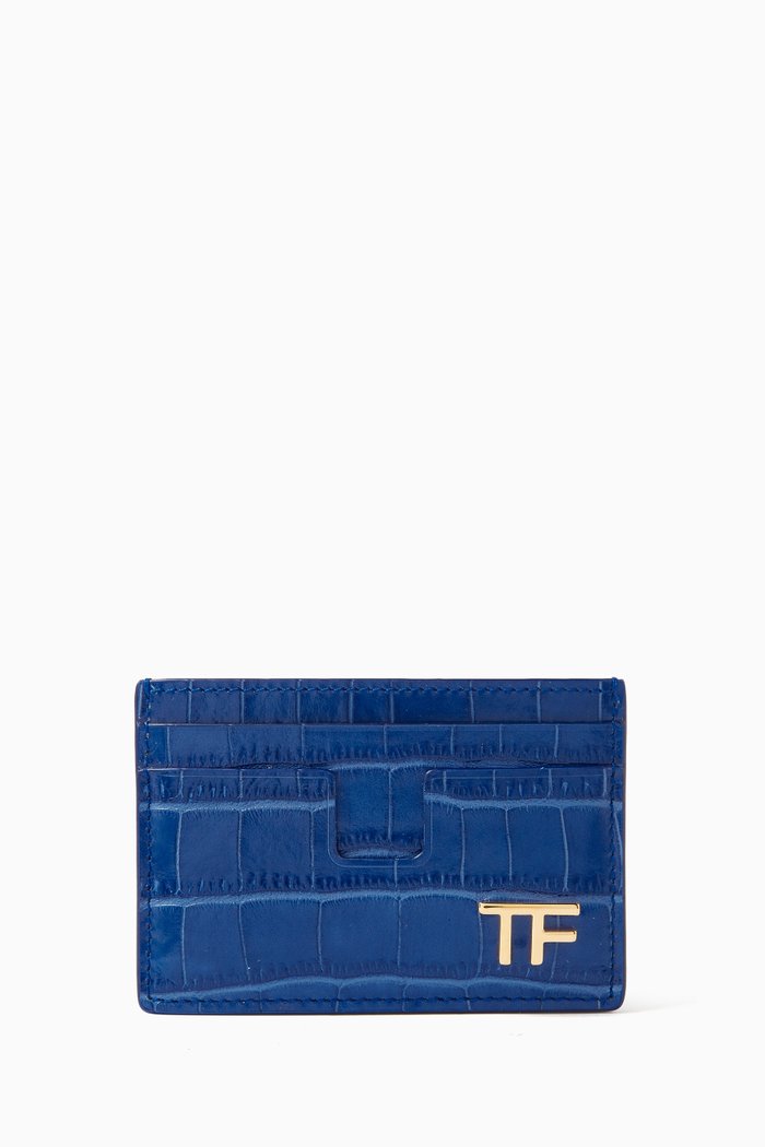 

Logo-detail Card Holder in Croc-embossed leather, Blue