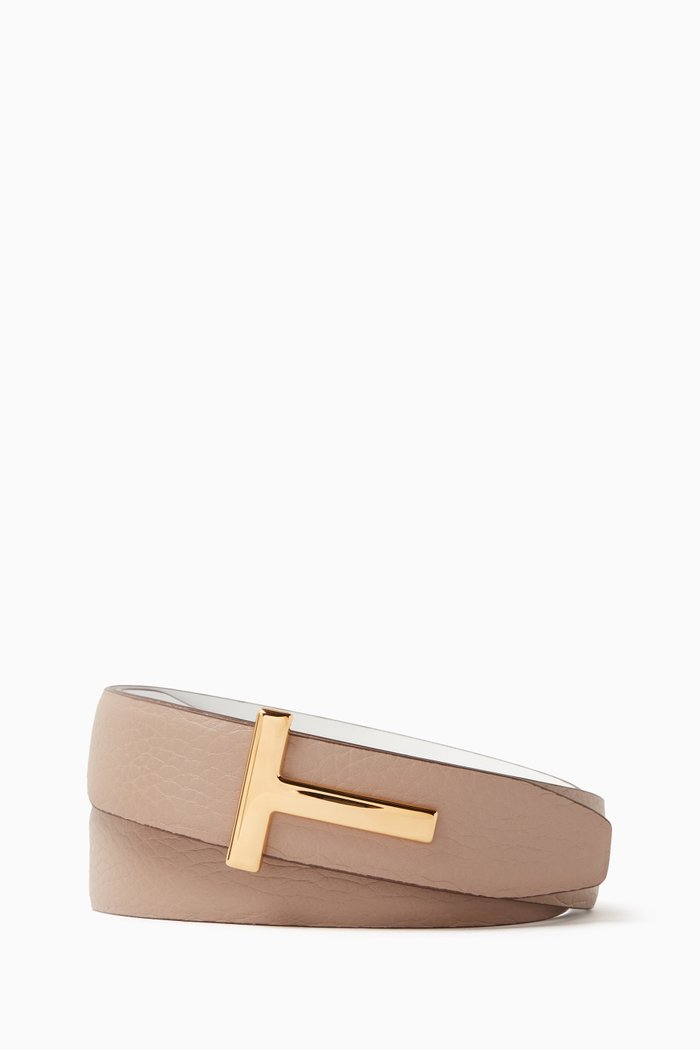 

T-logo Belt in Grained Leather, Neutral