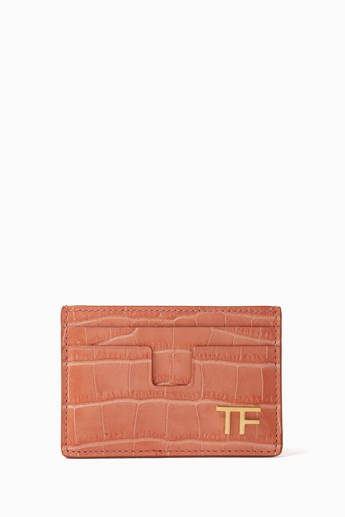 

Logo-detail Card Holder in Croc-embossed leather, Pink