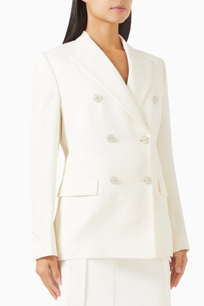 Double-breasted Blazer in Wool, White