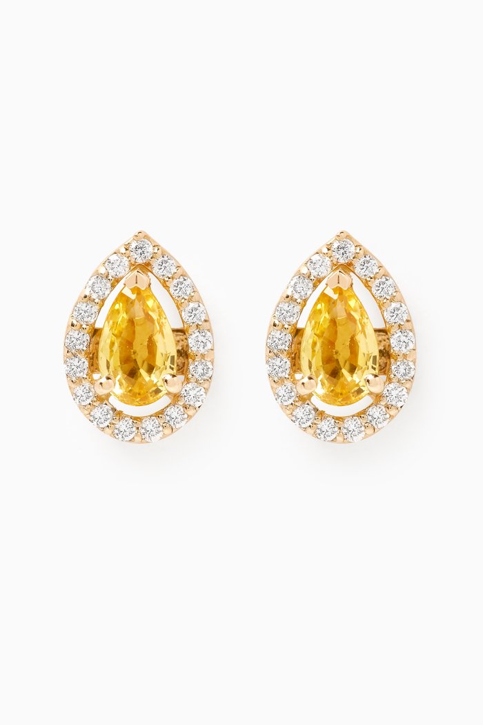 

Framed Sapphire Pear Studs in 18kt Yellow Gold