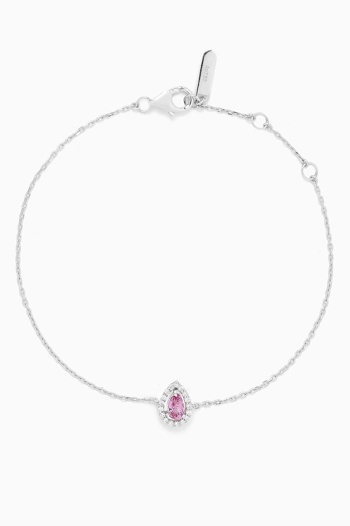 

Framed Teardrop Sapphire & Diamond Bracelet in 18kt White Gold, Silver