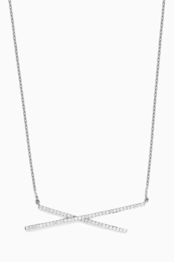 

Criss Cross Motif Diamond Pendant in 18K White Gold, Silver
