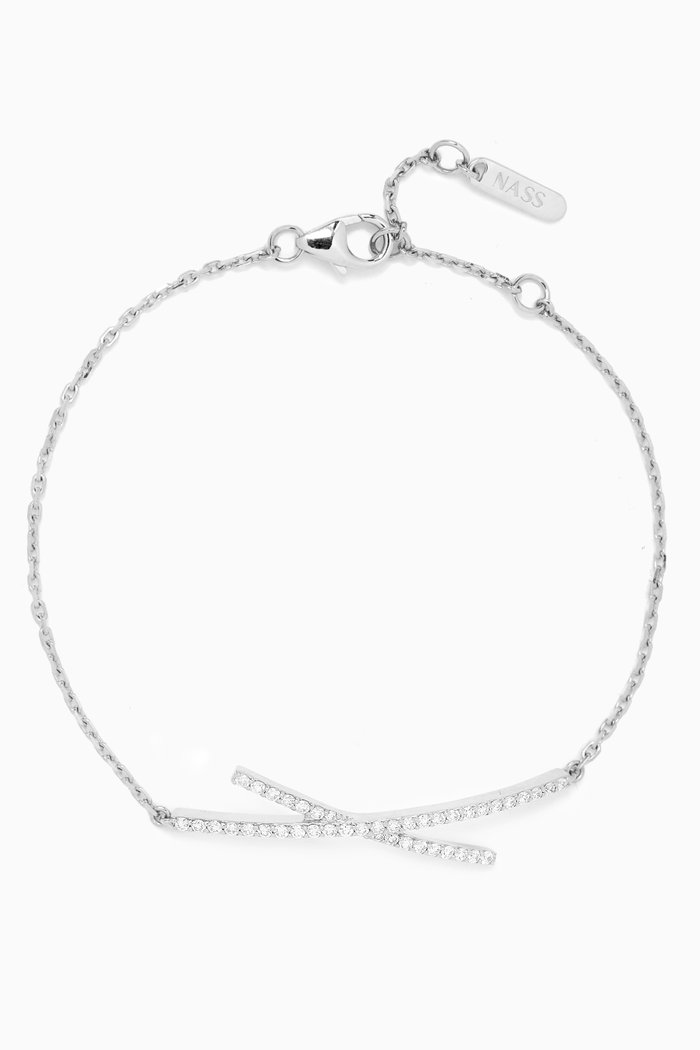 Criss Cross Motif Diamond Bracelet in 18kt White Gold, Silver