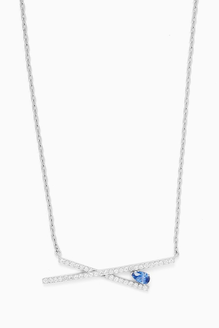 

Criss Cross Sapphire & Diamond Pendant in 18kt White Gold, Blue