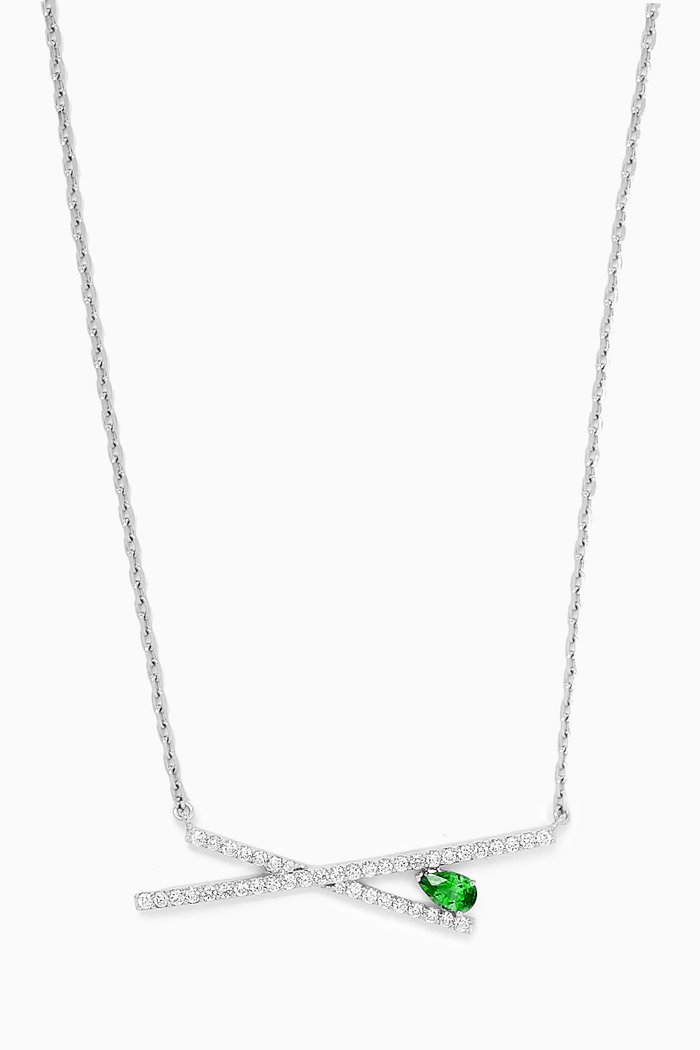 

Criss Cross Emerald & Diamond Pendant in 18kt White Gold, Green