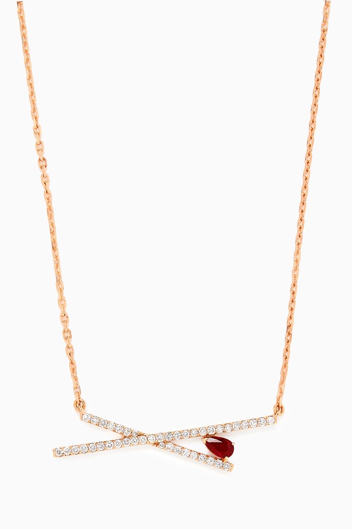 

Criss Cross Ruby & Diamond Pendant in 18kt Rose Gold, Red