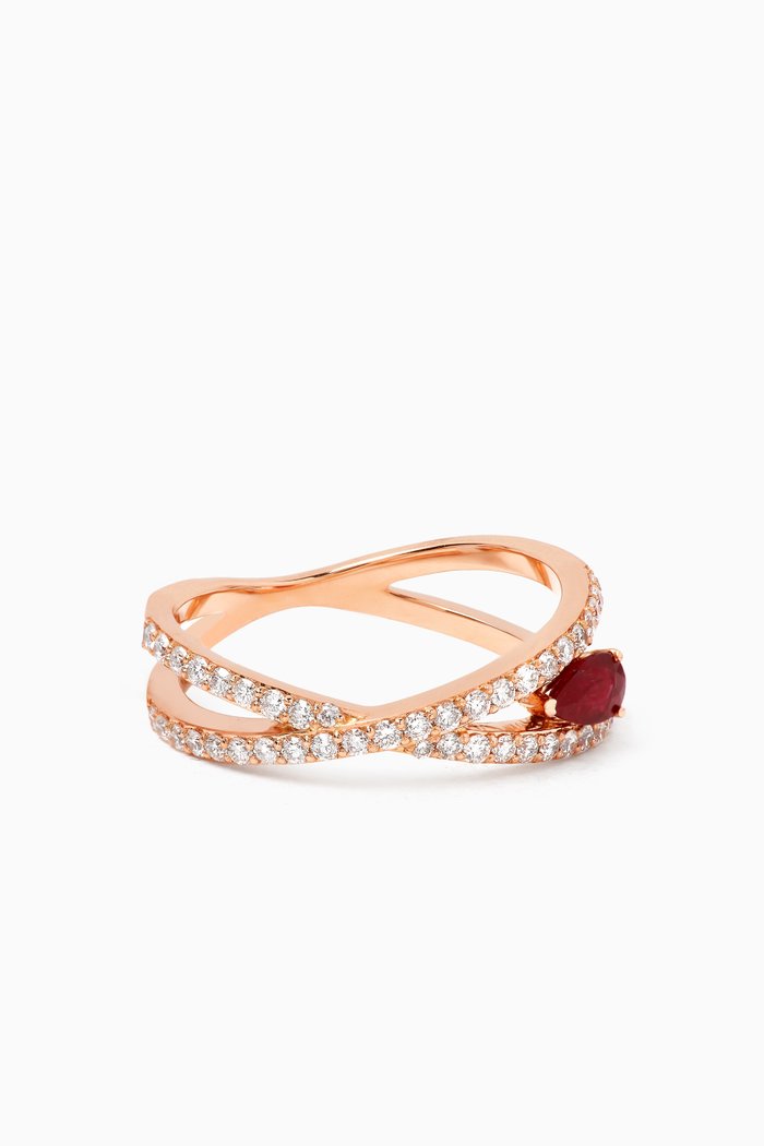 

Crossover Ruby & Diamond Ring in 18kt Rose Gold, Red