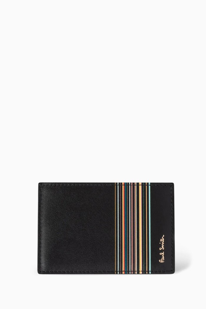 

Signature Stripe Block Card Holder, Black