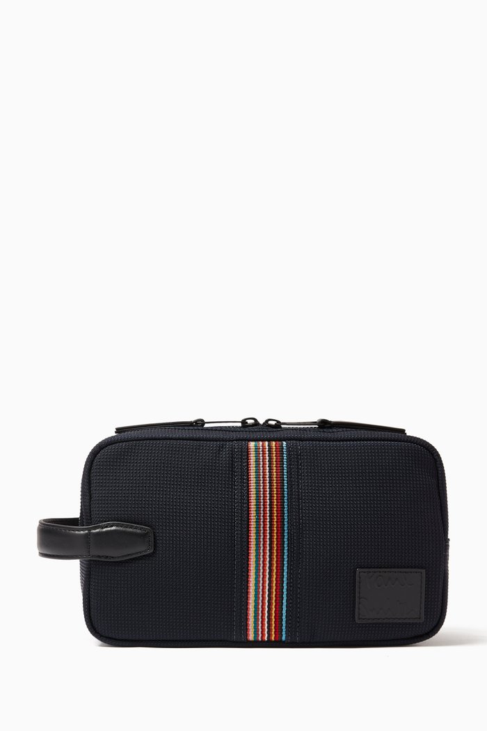 

Signature Stripe Wash Bag in Textured Mesh, Blue