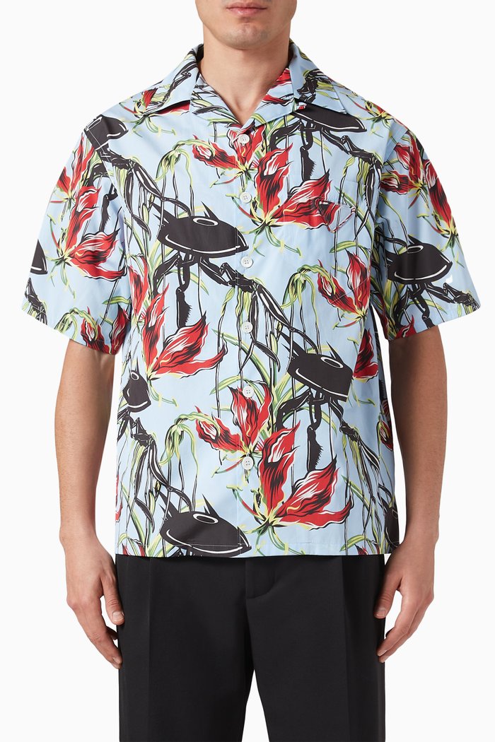 UFO-print Bowling Shirt in Cotton, Multicolour