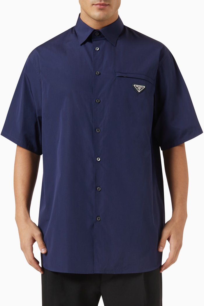 

Triangle Logo Plaque Shirt in Cotton Poplin, Blue