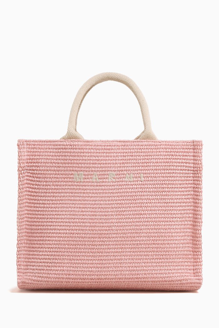 

Woven Handbag in Cotton Blend, Pink