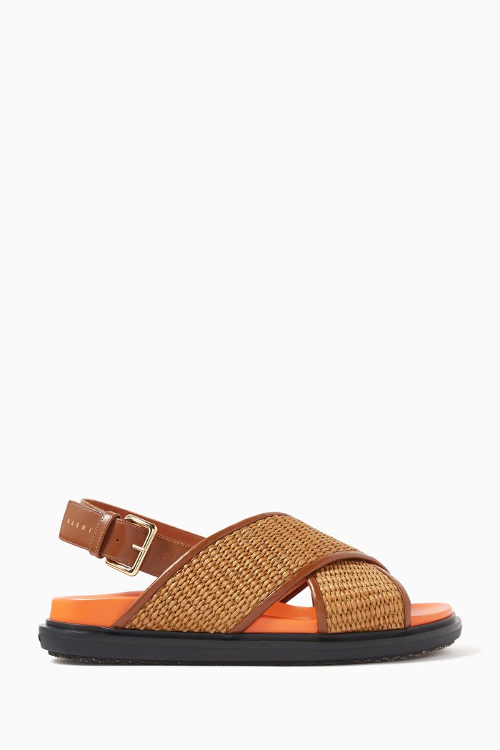 

Fussbett Crossover Sandals in Raffia & Leather, Multicolour