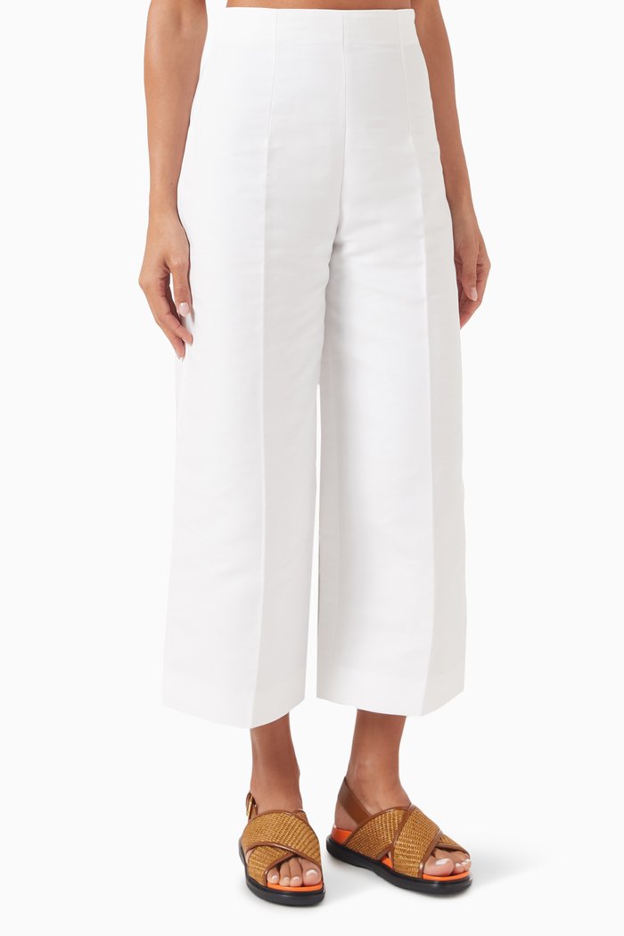 

High-rise Box Pleat Pants in Cotton, White