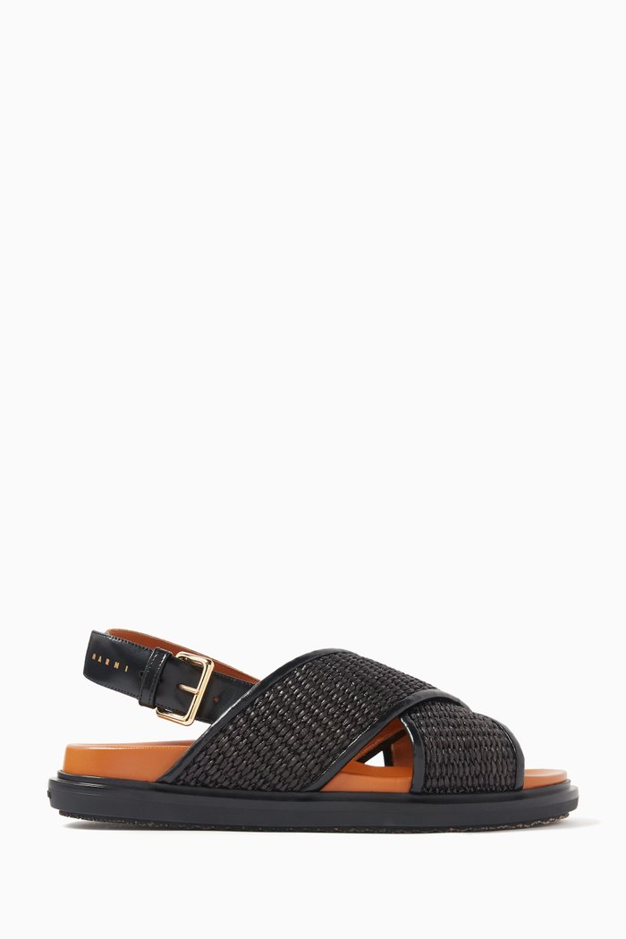 

Fussbett Crossover Sandals in Raffia & Leather, Multicolour