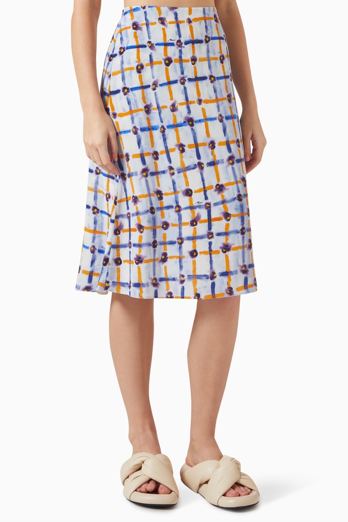 

Printed Midi Skirt in Silk, Blue