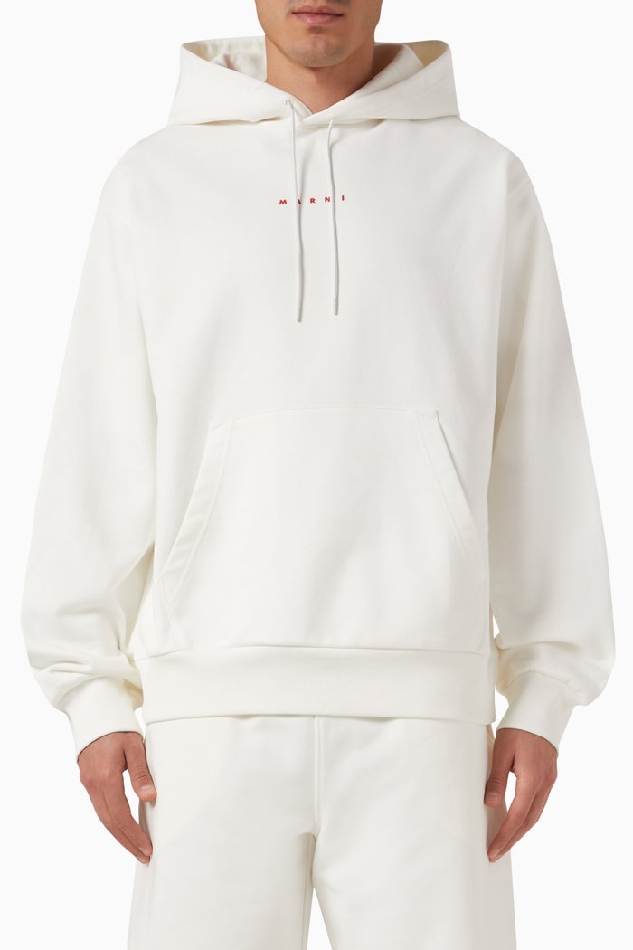 

Logo Print Hoodie in Bio Cotton Loopback Jersey, White