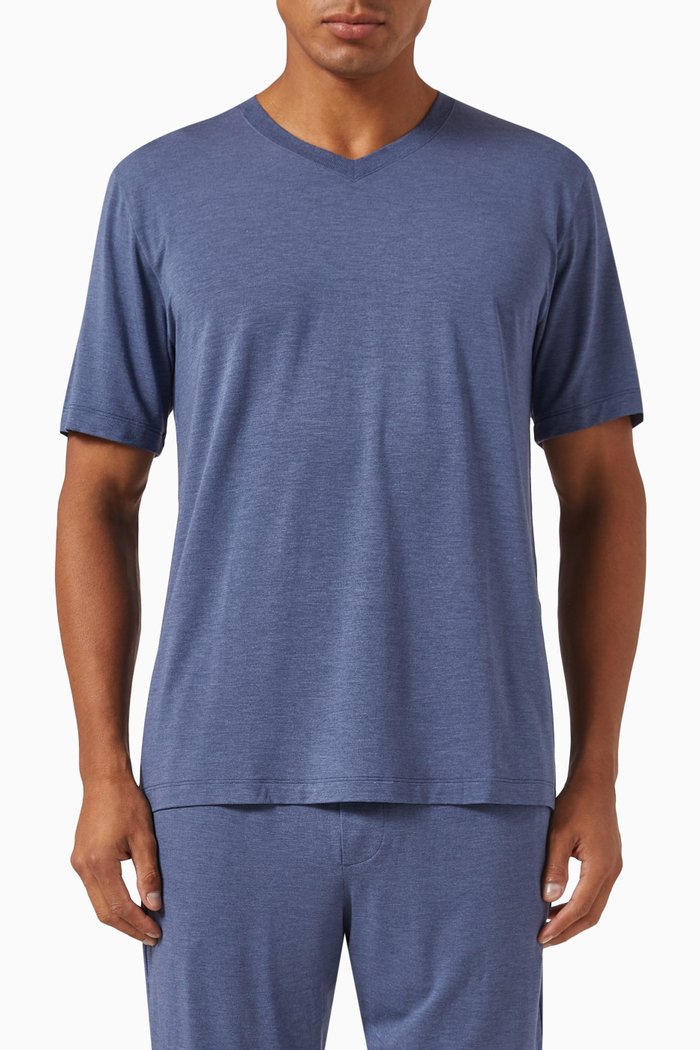 

V-neck T-shirt in Stretch Viscose, Blue