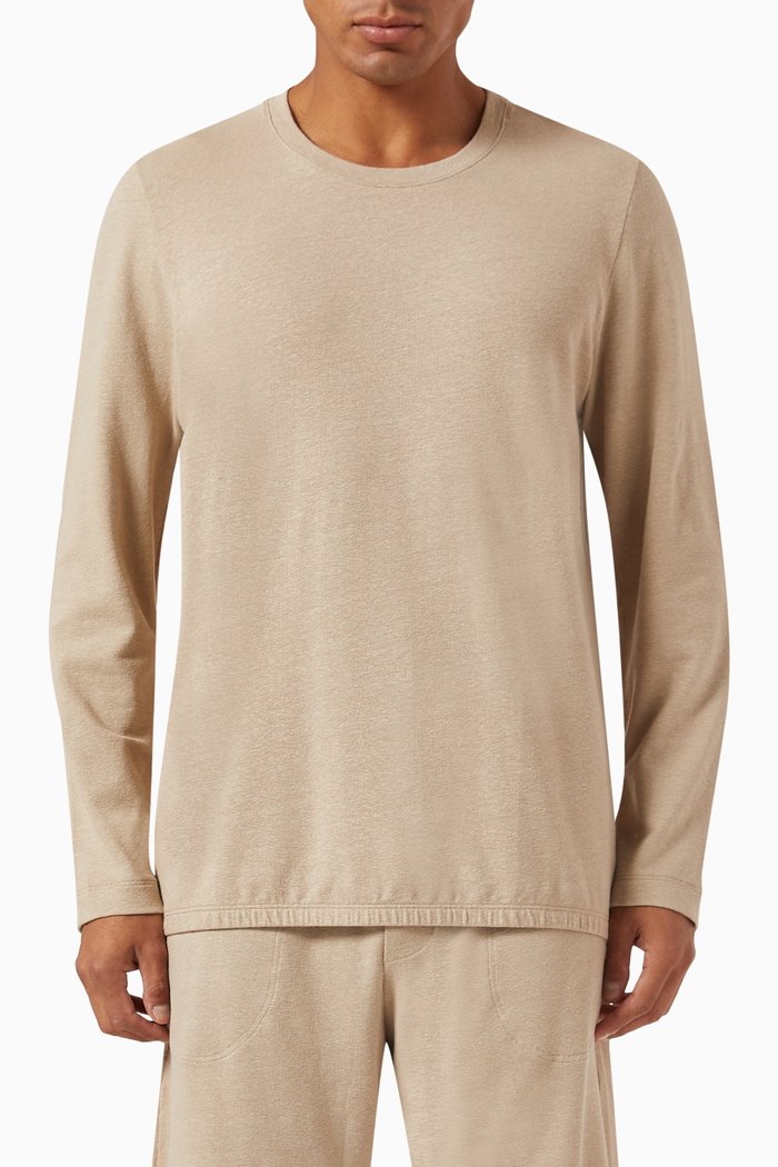 

Long-sleeved Top in Cotton-linen Jersey, Neutral