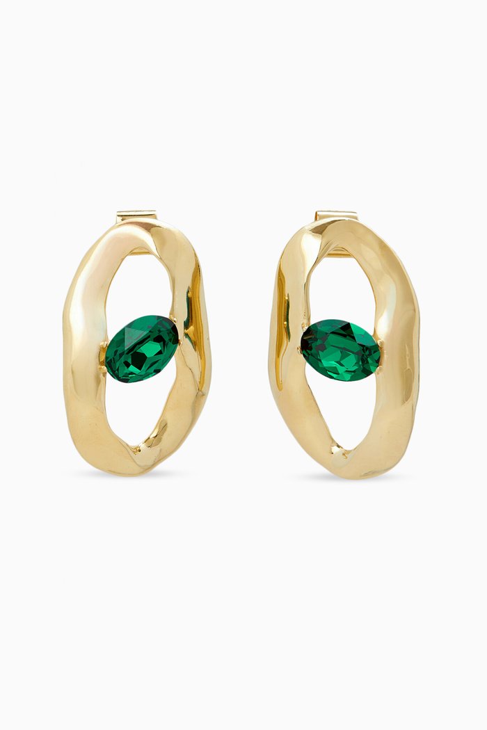 

Irregular Oval Gemstone Earrings in Brass, Silver
