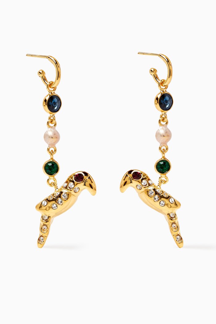 

Parrot Charm Drop Earrings in Brass, Silver