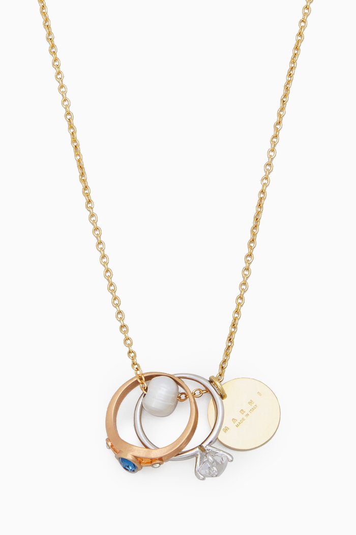 

Pearl & Ring Charm Necklace in Brass, Multicolour