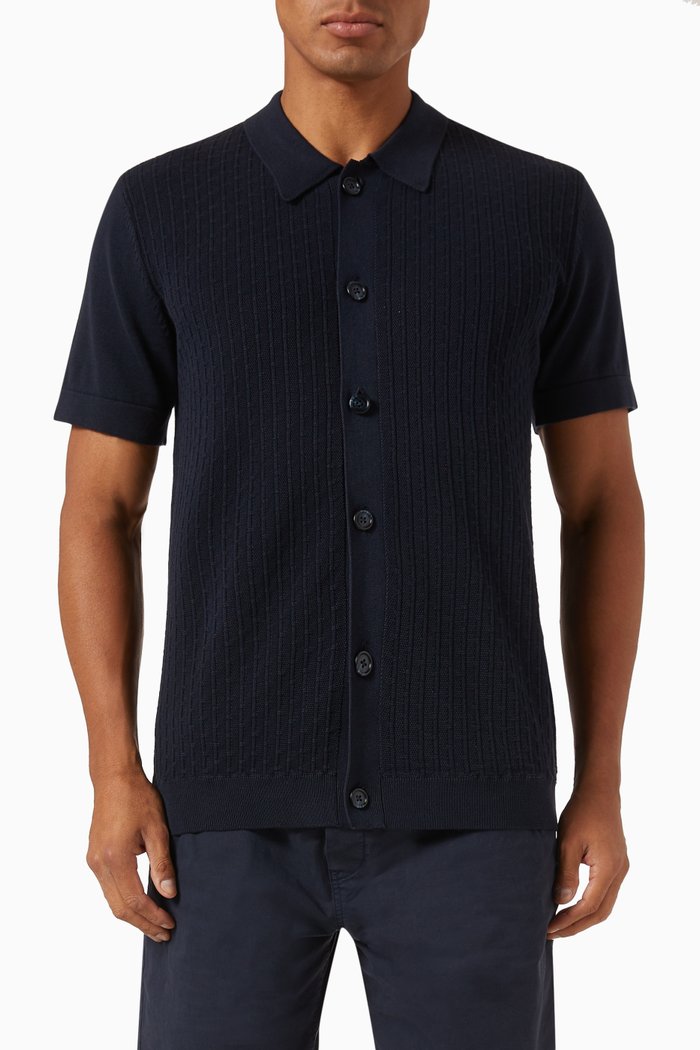

Structured Cardigan Polo in Cotton-knit, Blue