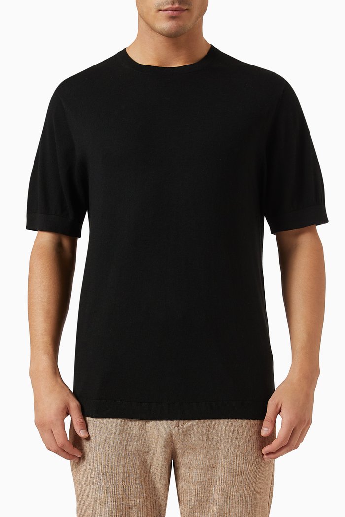 

Knitted T-shirt in Cotton-blend, Black