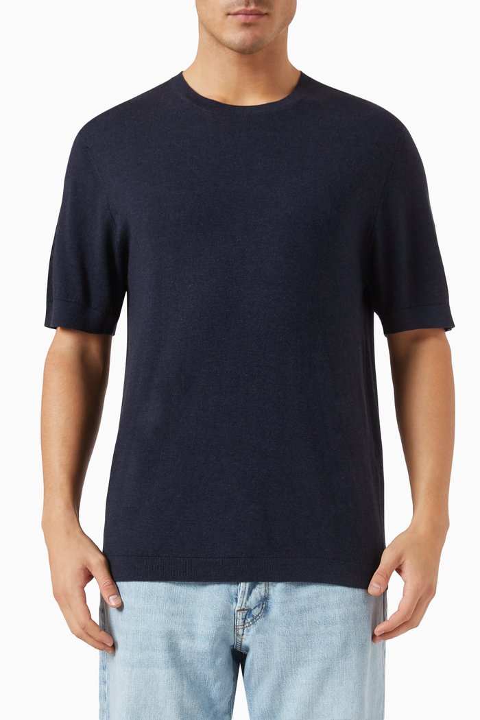 

Knitted T-shirt in Cotton-blend, Blue