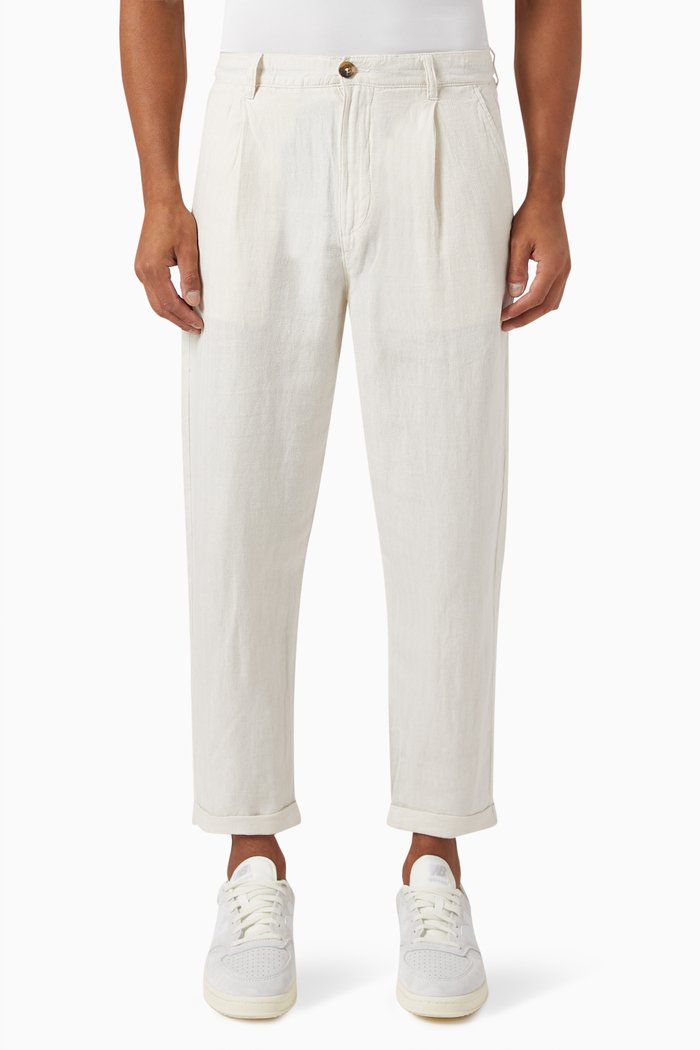 

Cropped Relaxed Fit Pants in Linen-blend, Neutral