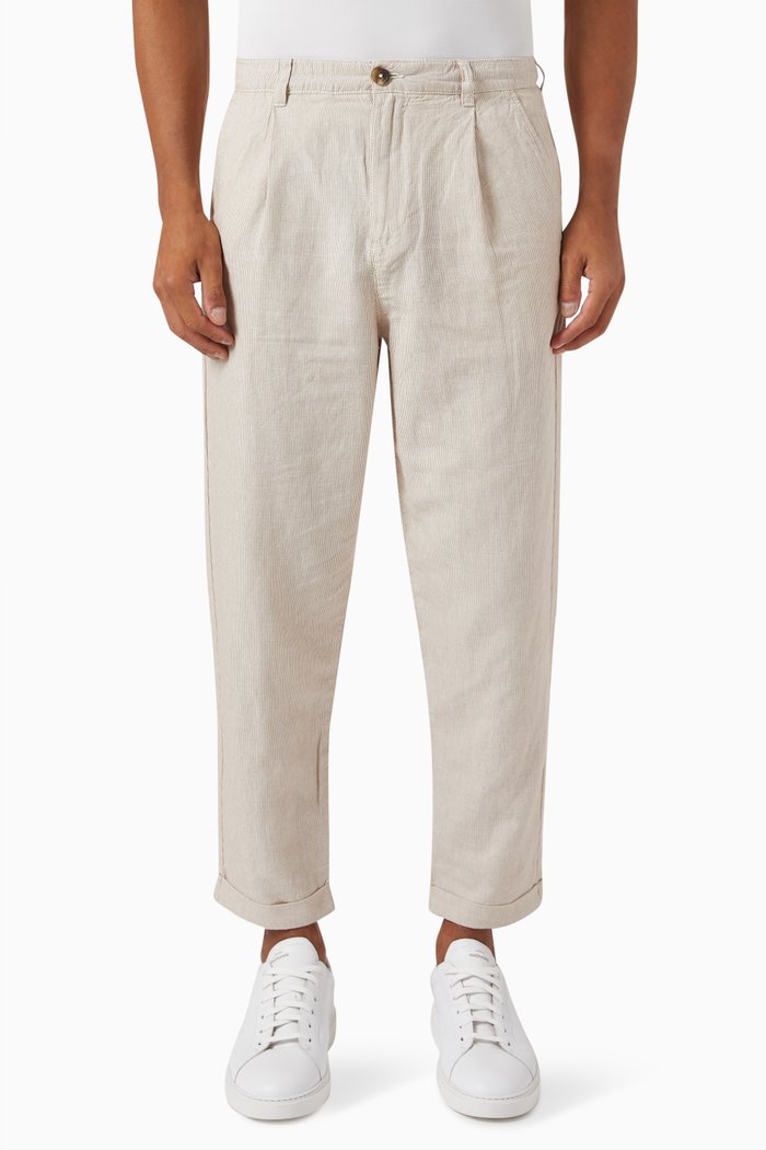 

Cropped Relaxed Fit Pants in Linen-blend, Brown