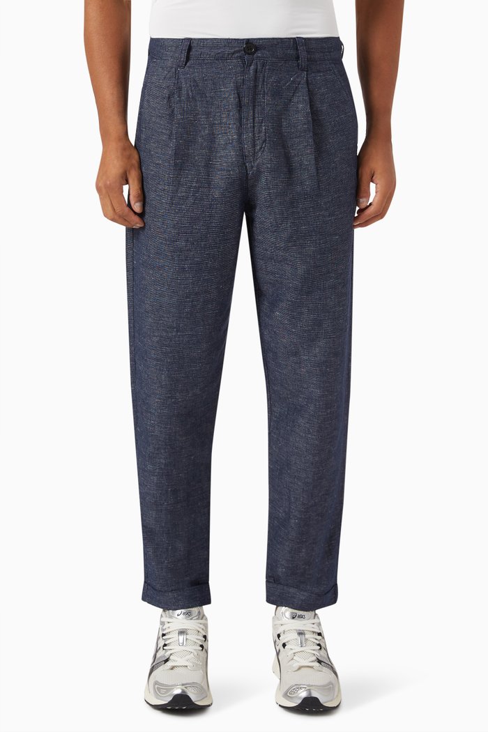 

Cropped Relaxed Fit Pants in Linen-blend, Blue
