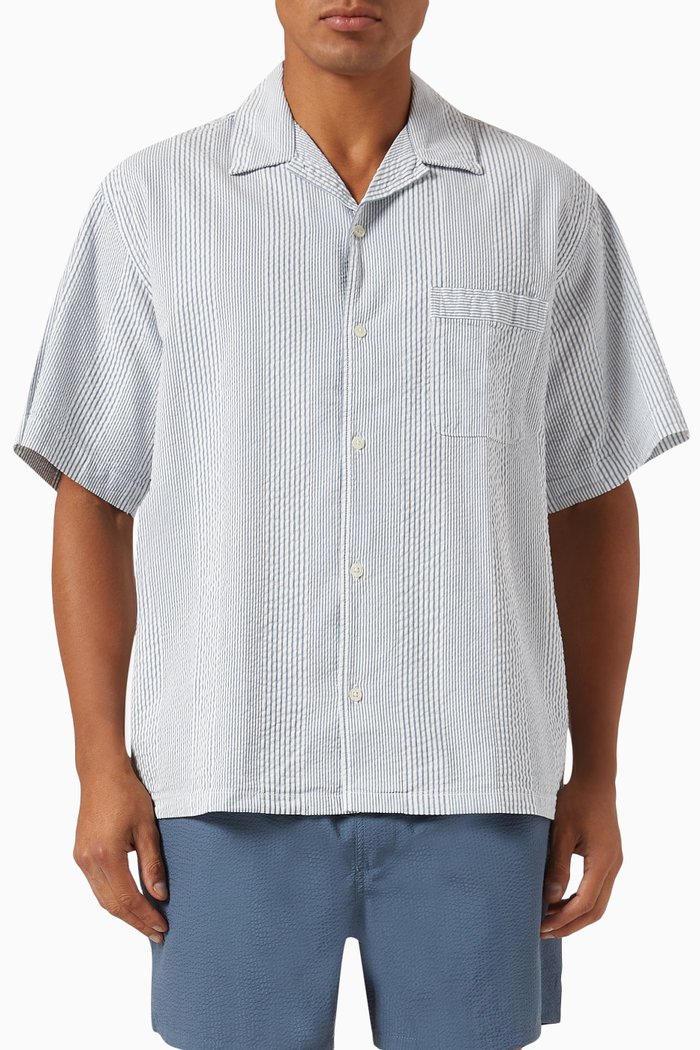 

Seersucker Shirt in Organic-cotton, Blue