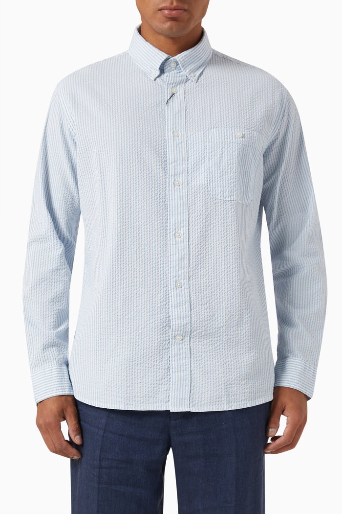 

Seersucker Shirt in Organic-cotton, Blue