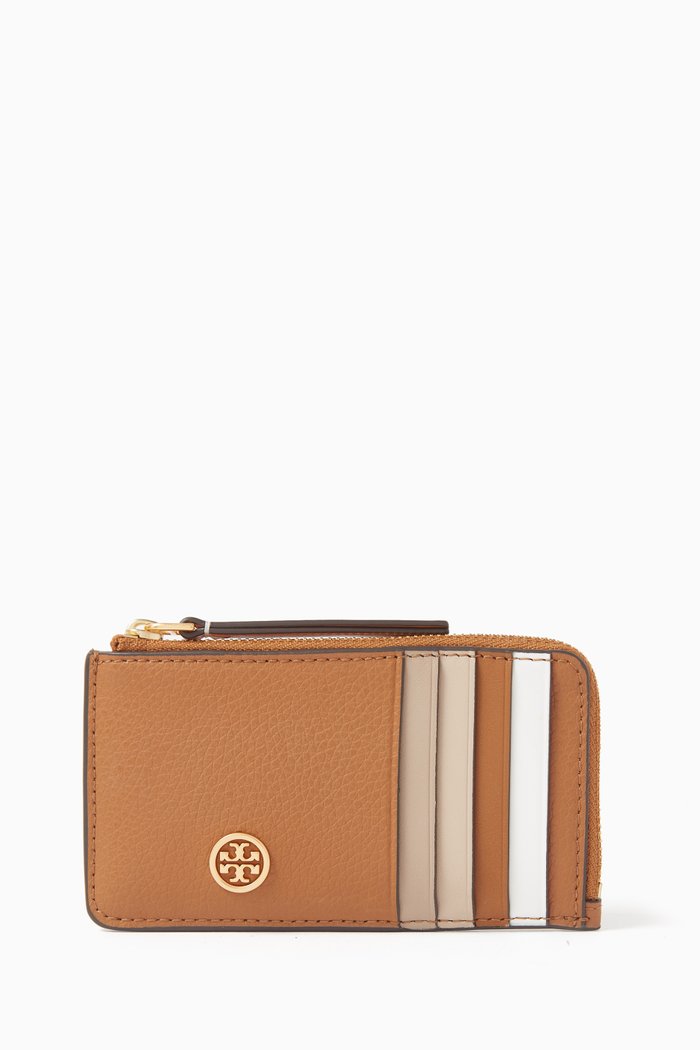 

Robinson Zip Card Case in Pebbled Leather, Brown