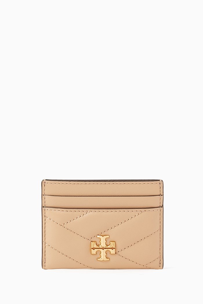 

Kira Chevron Card Case in Quilted Leather, Neutral