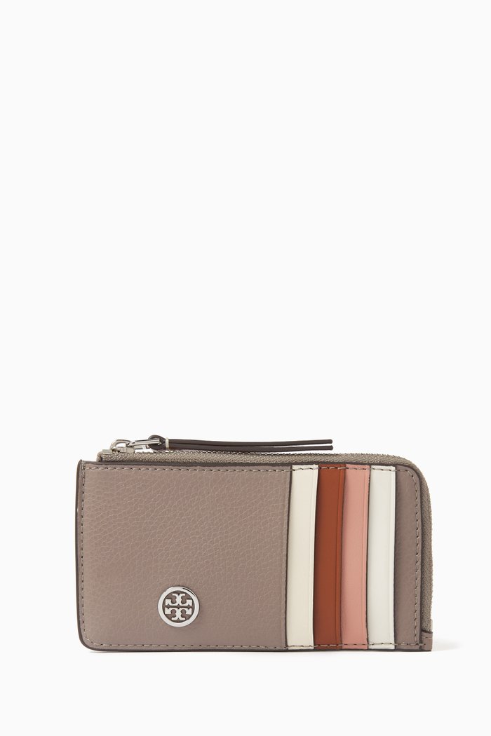 Robinson Zip Card Case in Pebbled Leather, Grey
