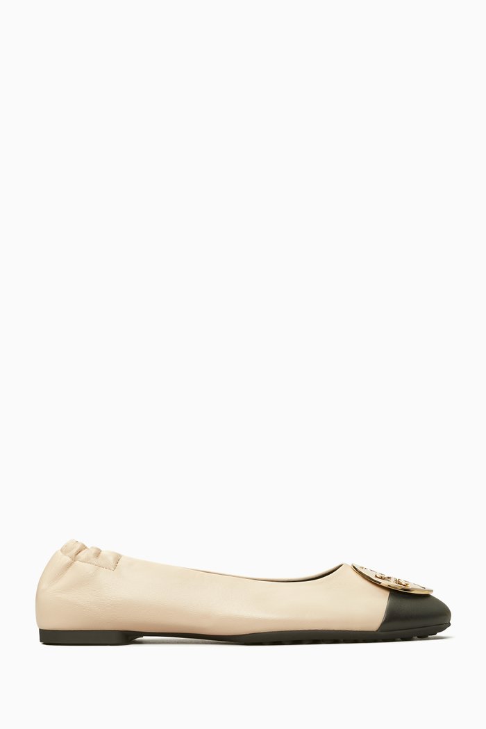 Claire Cap-Toe Ballet Flats in Leather, Gold