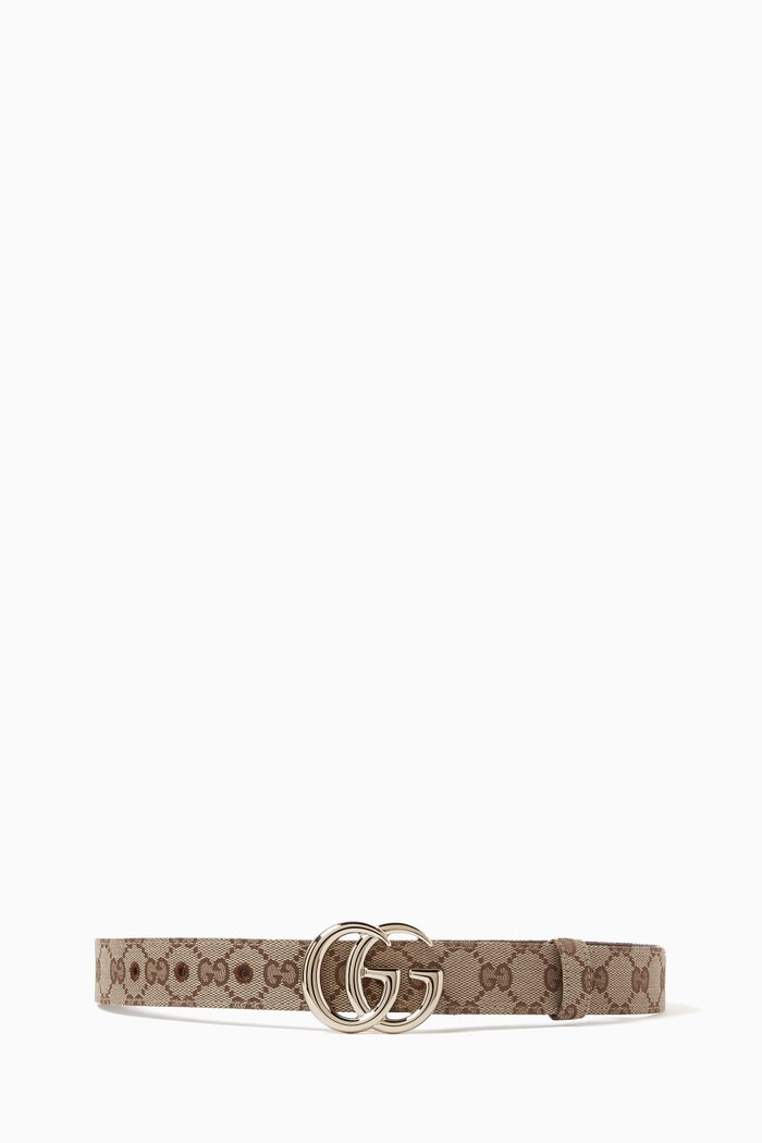 

GG Marmont Thin Belt in GG Canvas, Brown