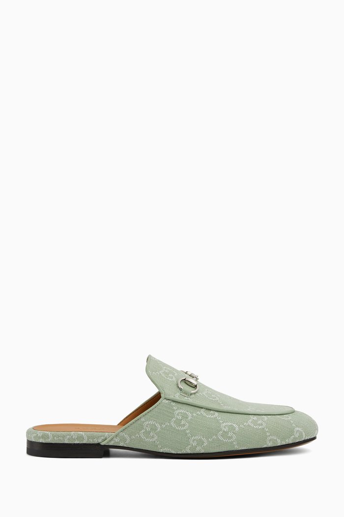 

Princetown Horsebit Slippers in GG Denim, Green