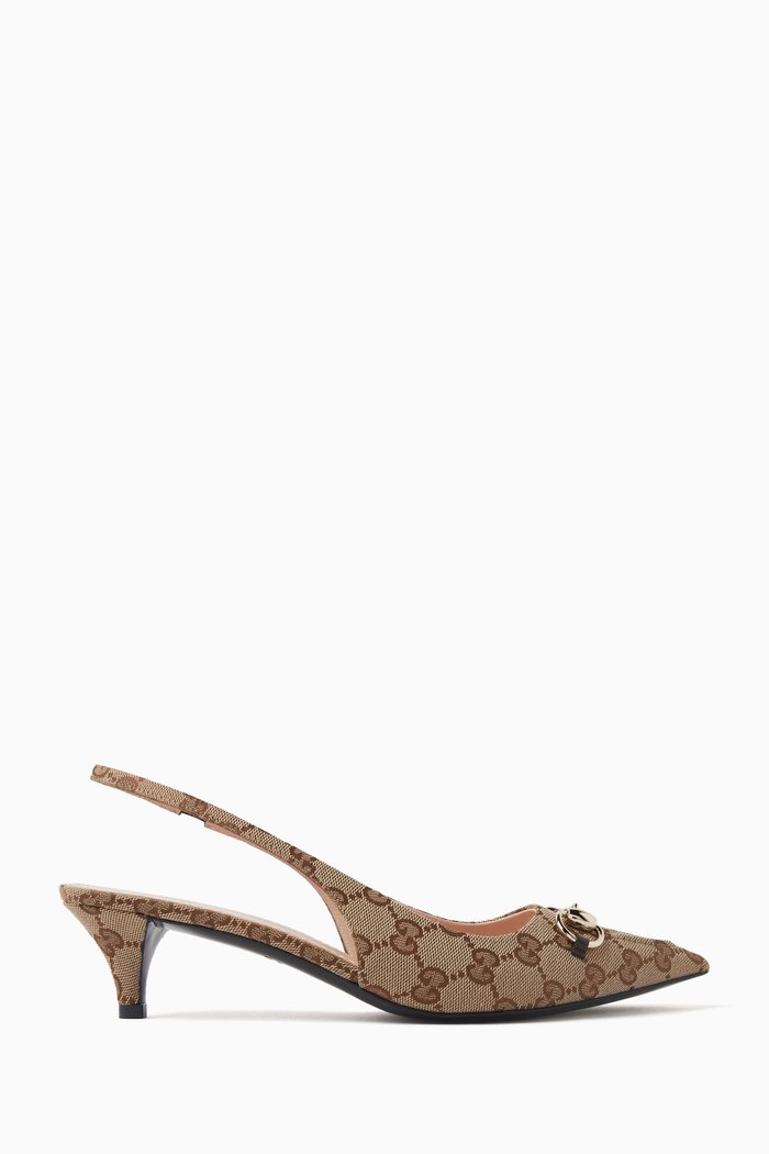 

GG Slingback Pumps in Canvas, Brown