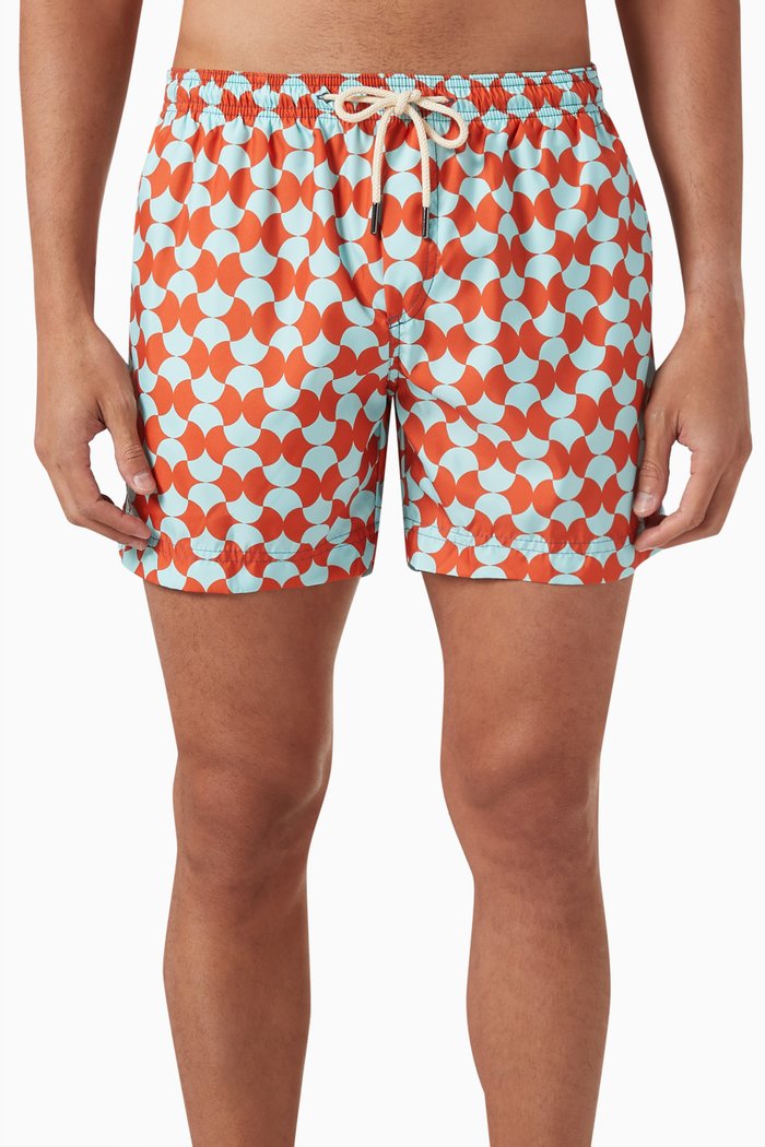Printed Swim Shorts in Recycled Polyester, Orange