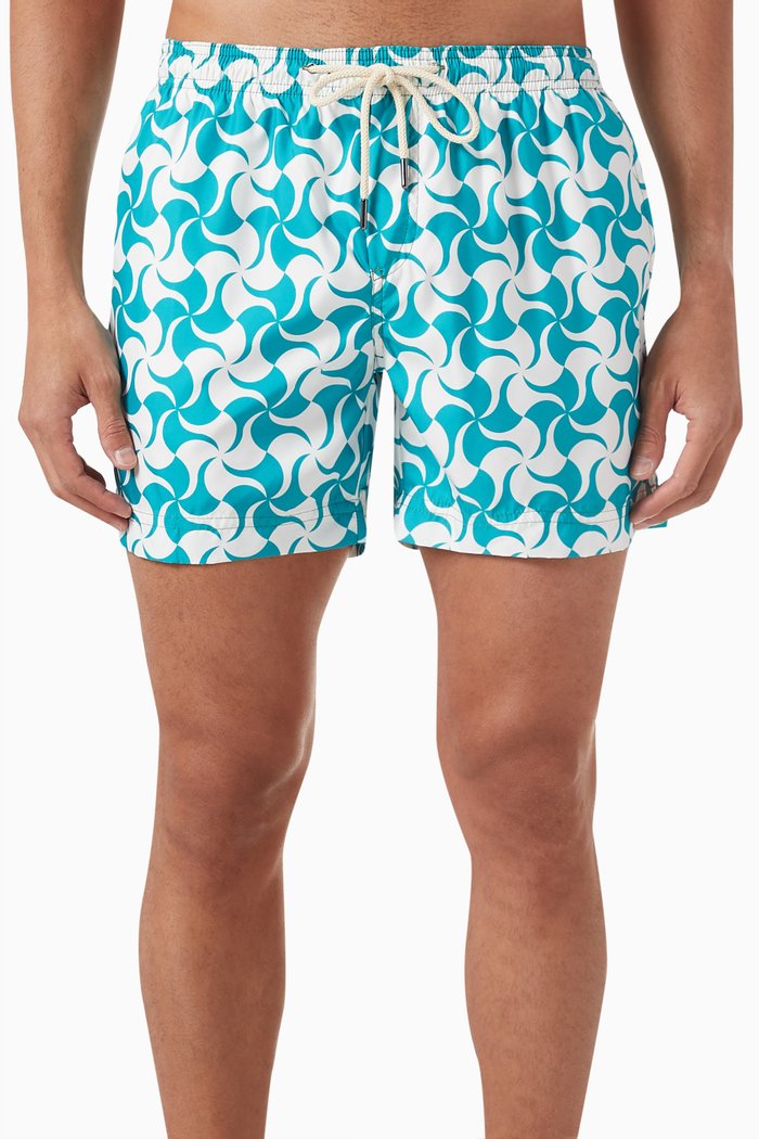 

Printed Swim Shorts in Recycled Polyester, Blue
