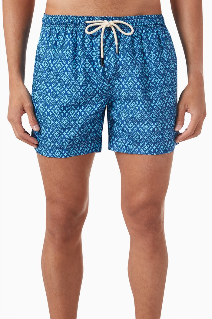 

Printed Swim Shorts in Recycled Polyester, Blue
