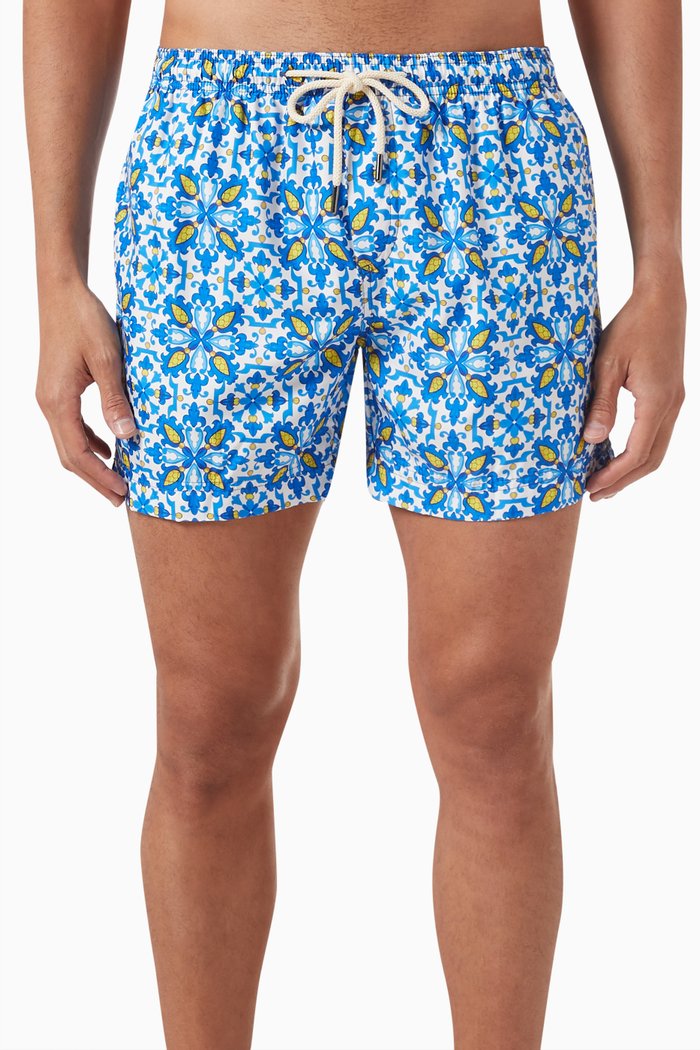 

Printed Swim Shorts in Recycled Polyester, Blue